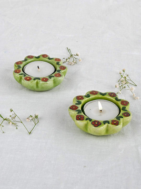 Blue Pottery T-Light Holder Set Of 2 Pcs.